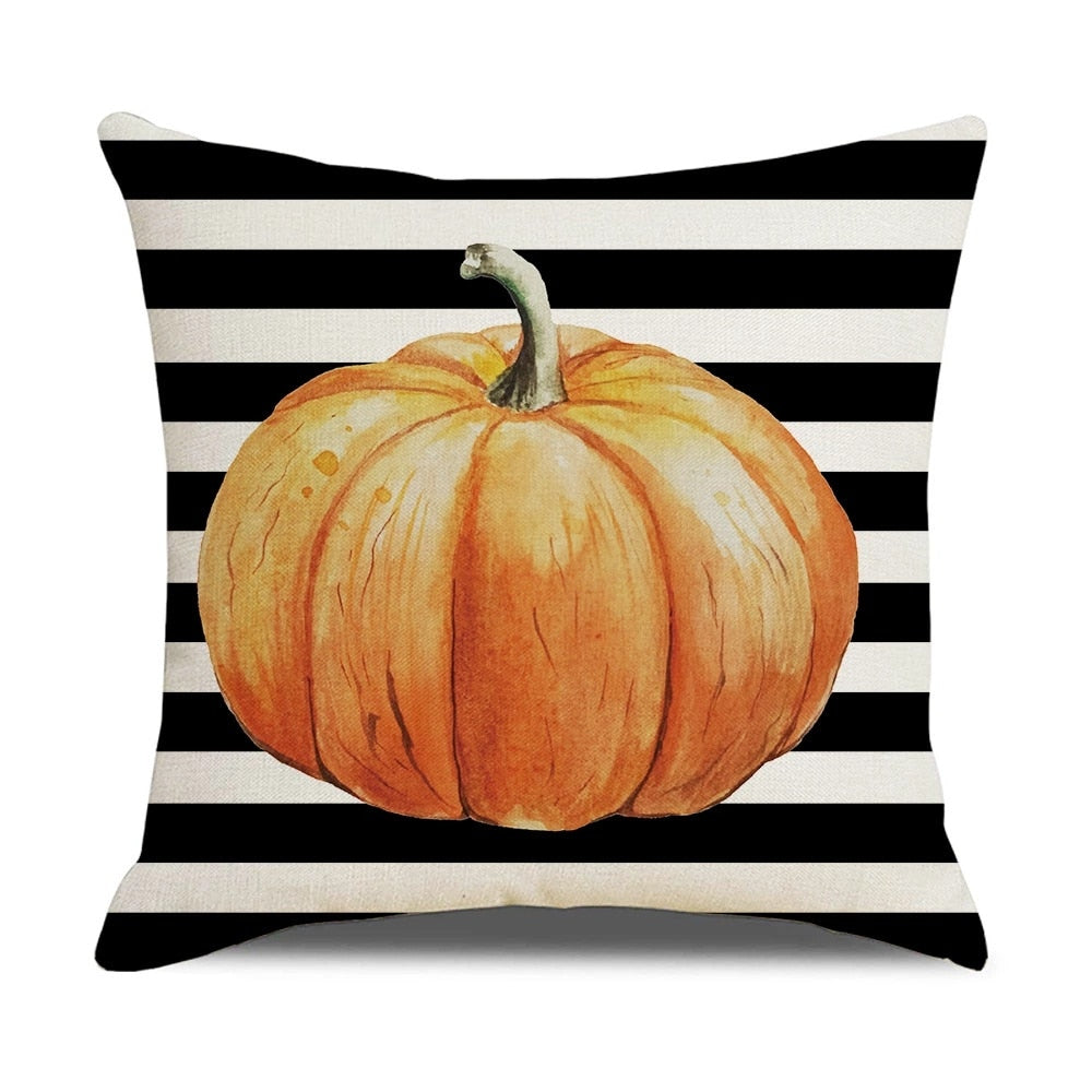 Fall Pumpkin Cushion Covers 18x18 Inch Farmhouse Decor Thanksgiving Buffalo Check Linen Throw Pillow Covers Happy Thanksgiving