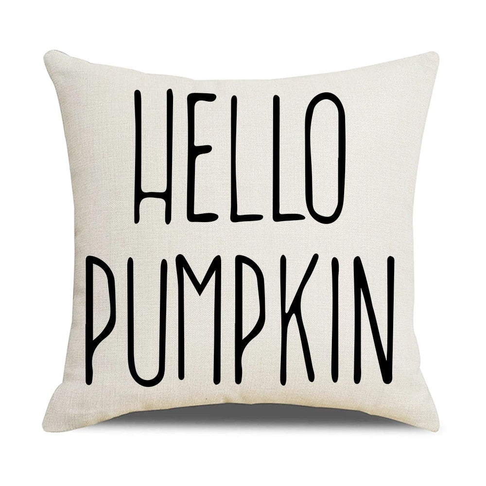 Fall Pumpkin Cushion Covers 18x18 Inch Farmhouse Decor Thanksgiving Buffalo Check Linen Throw Pillow Covers Happy Thanksgiving