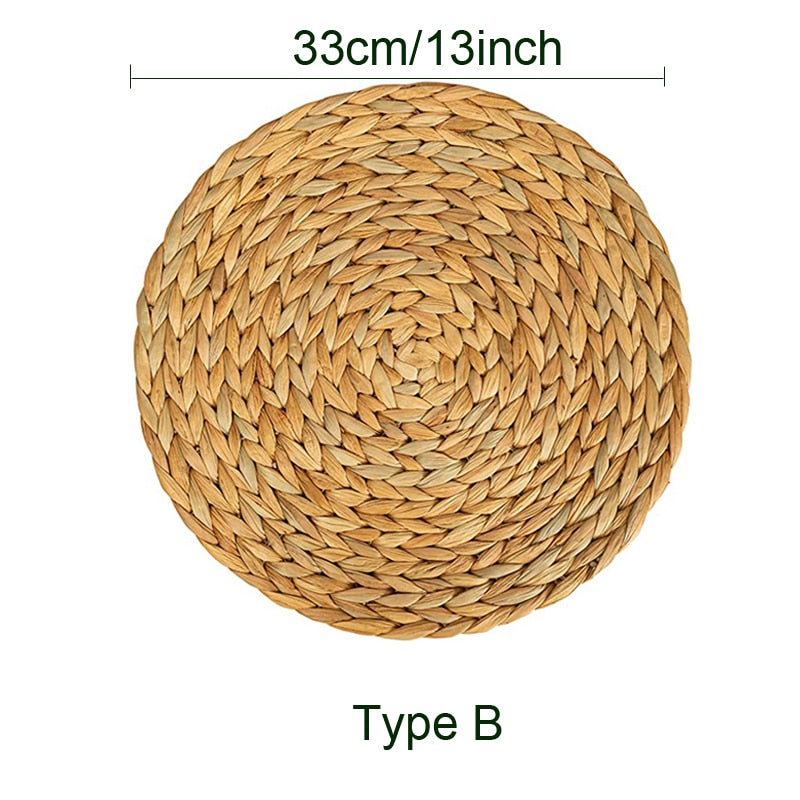 Set of 4 Round Woven Placemats for Dining Table Wicker Natural Straw Farmhouse Rustic Charger Plate Heat Resistant Place Mats