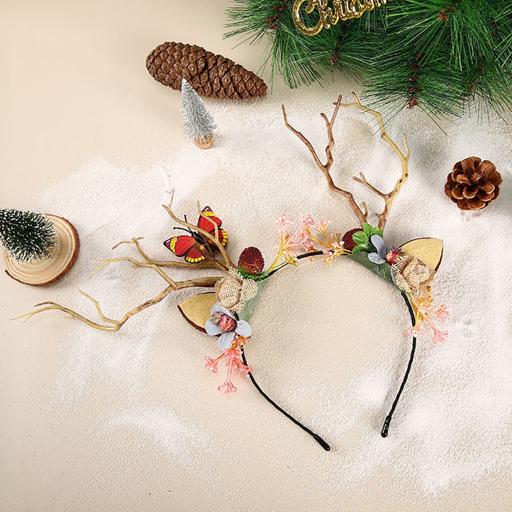 Cute Deer Antlers Branch Flower Twig Headband Creative Fancy Cosplay Headdress for Women Christmas Costume Hair Accessories