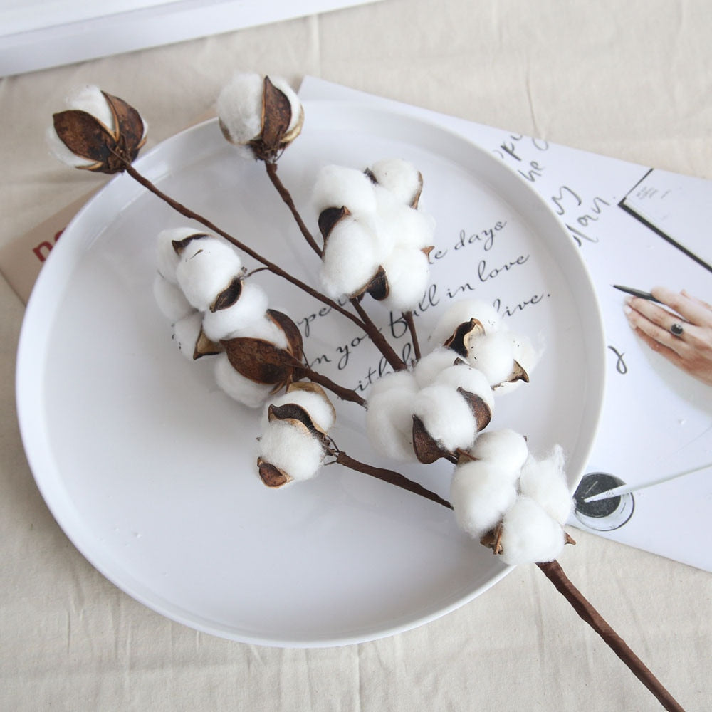 Naturally Dried Cotton Stems Farmhouse Artificial Flower Filler Floral Decor Fake Cotton Flower DIY material garland home decor