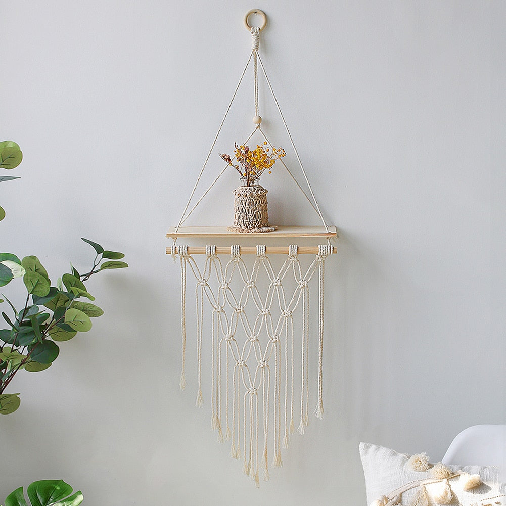 Wall Hanging Shelf Boho Home Decor Rope Macrame Shelf for Plant Hanger Farmhouse Rustic Planter Bedroom Living Room Decoration