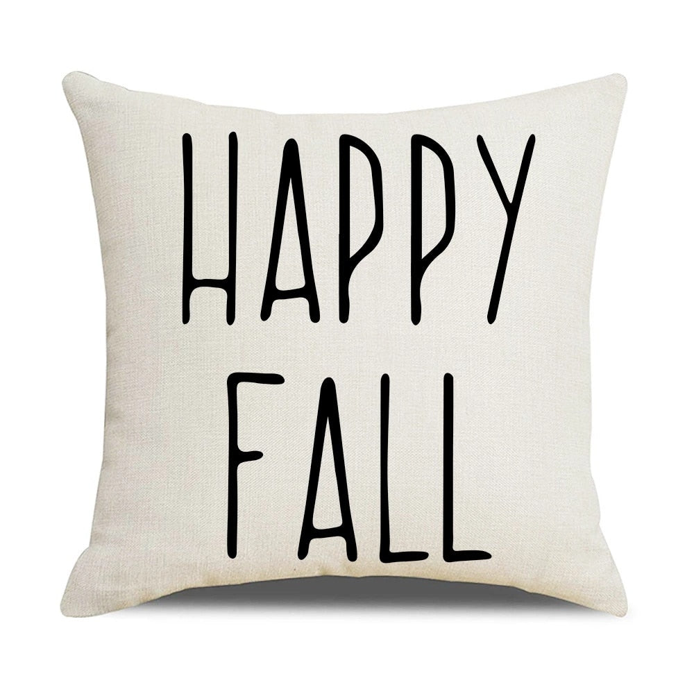 Fall Pumpkin Cushion Covers 18x18 Inch Farmhouse Decor Thanksgiving Buffalo Check Linen Throw Pillow Covers Happy Thanksgiving