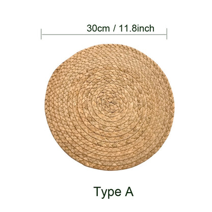 Set of 4 Round Woven Placemats for Dining Table Wicker Natural Straw Farmhouse Rustic Charger Plate Heat Resistant Place Mats