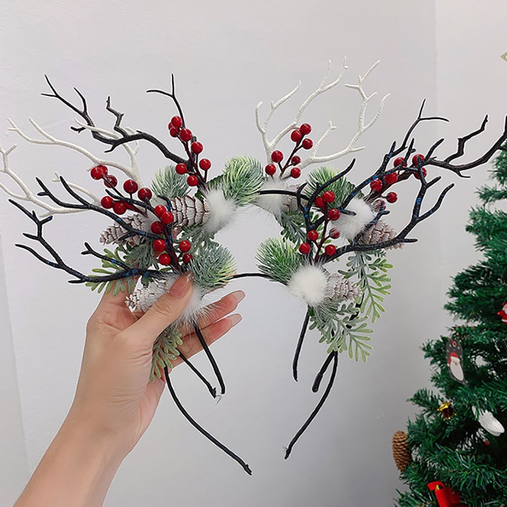 Cute Deer Antlers Branch Flower Twig Headband Creative Fancy Cosplay Headdress for Women Christmas Costume Hair Accessories