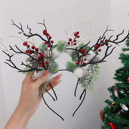 Cute Deer Antlers Branch Flower Twig Headband Creative Fancy Cosplay Headdress for Women Christmas Costume Hair Accessories