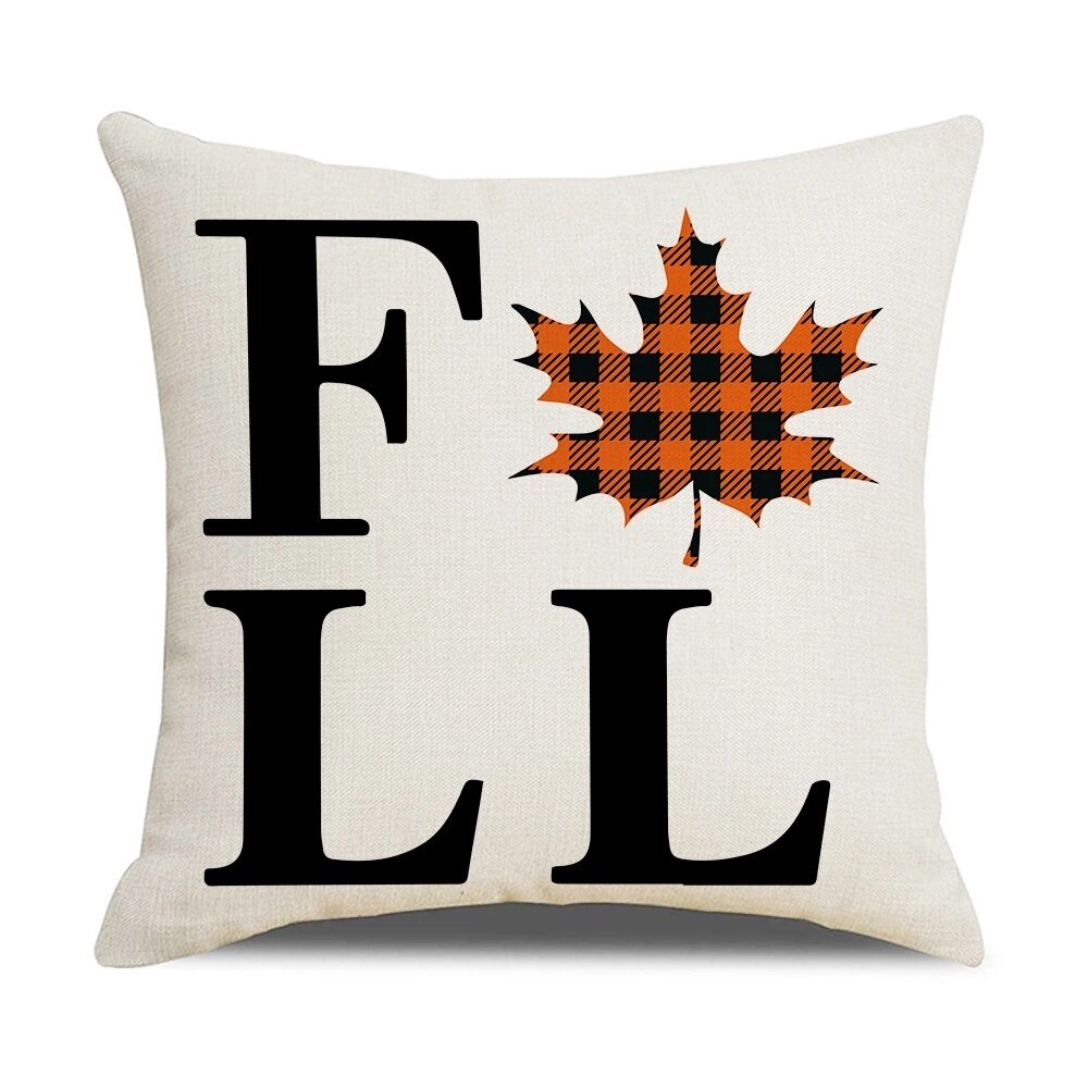 Fall Pumpkin Cushion Covers 18x18 Inch Farmhouse Decor Thanksgiving Buffalo Check Linen Throw Pillow Covers Happy Thanksgiving