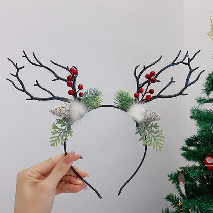 Cute Deer Antlers Branch Flower Twig Headband Creative Fancy Cosplay Headdress for Women Christmas Costume Hair Accessories