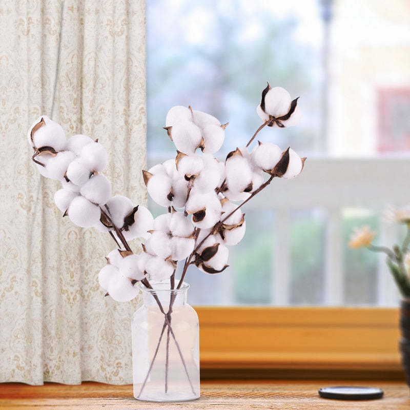 Naturally Dried Cotton Stems Farmhouse Artificial Flower Filler Floral Decor Fake Cotton Flower DIY material garland home decor