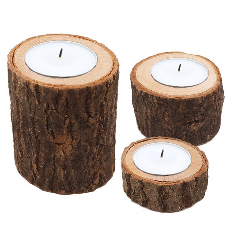 Wood Lights Holder Wooden Candlestick Succulent Plant Pot Tray Candle Holder Home Table Desktop Rustic Wedding Holiday DIY Decor