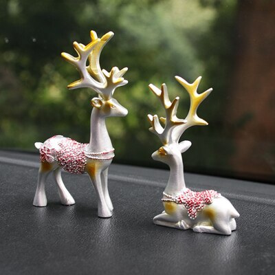 ERMAKOVA 2-Pieces Resin Deer Figurine Statue Miniature Cute Deer Sculpture Home Desktop Car Dashboard Decoration Craft Gift