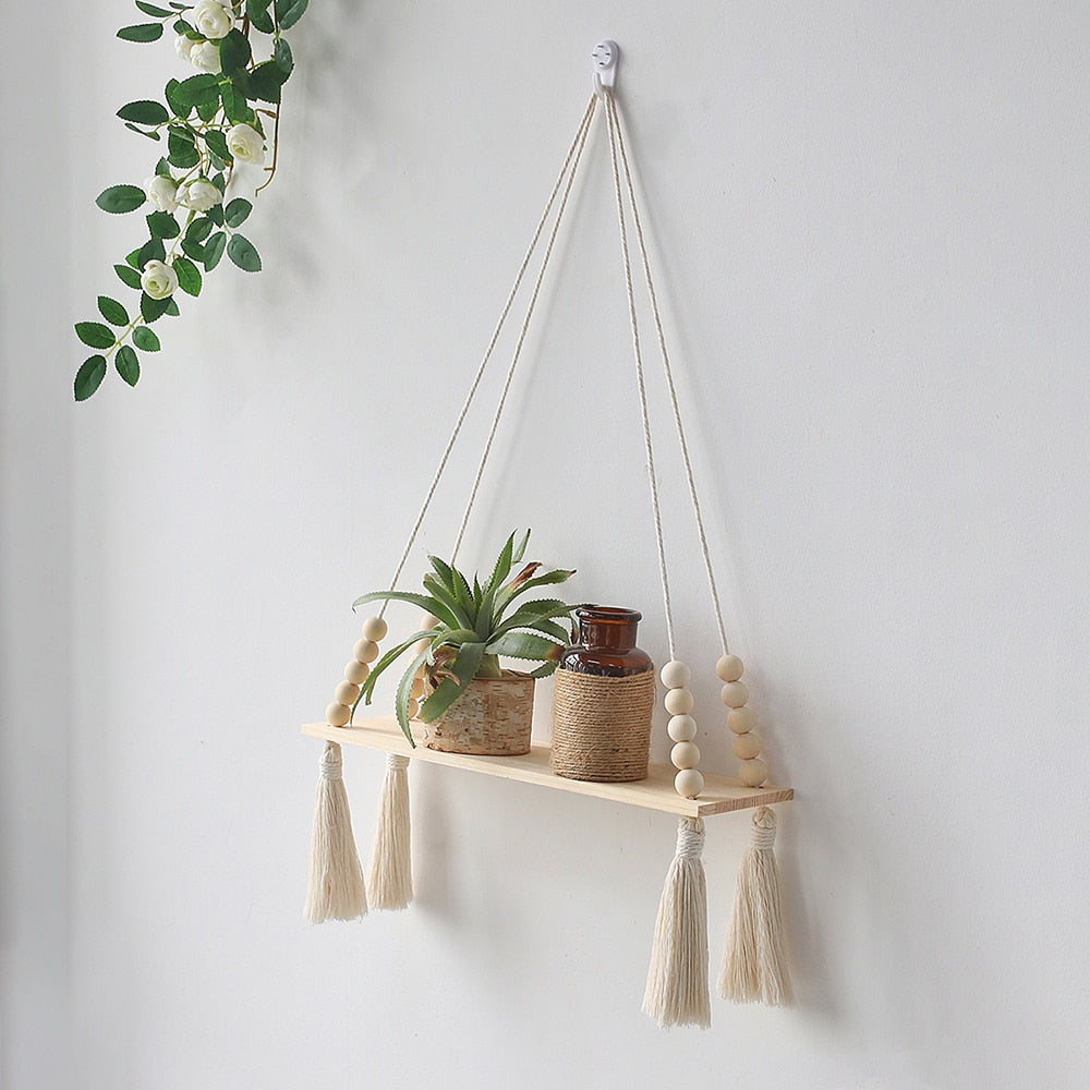 Wall Hanging Shelf Boho Home Decor Rope Macrame Shelf for Plant Hanger Farmhouse Rustic Planter Bedroom Living Room Decoration