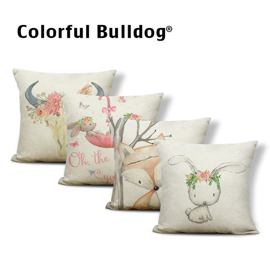 Personalized Animal Painted Goat Rabbit Fox Pillow Square 17x17inches Polyester Garland Deer Balloon Decoration Cushion Covers