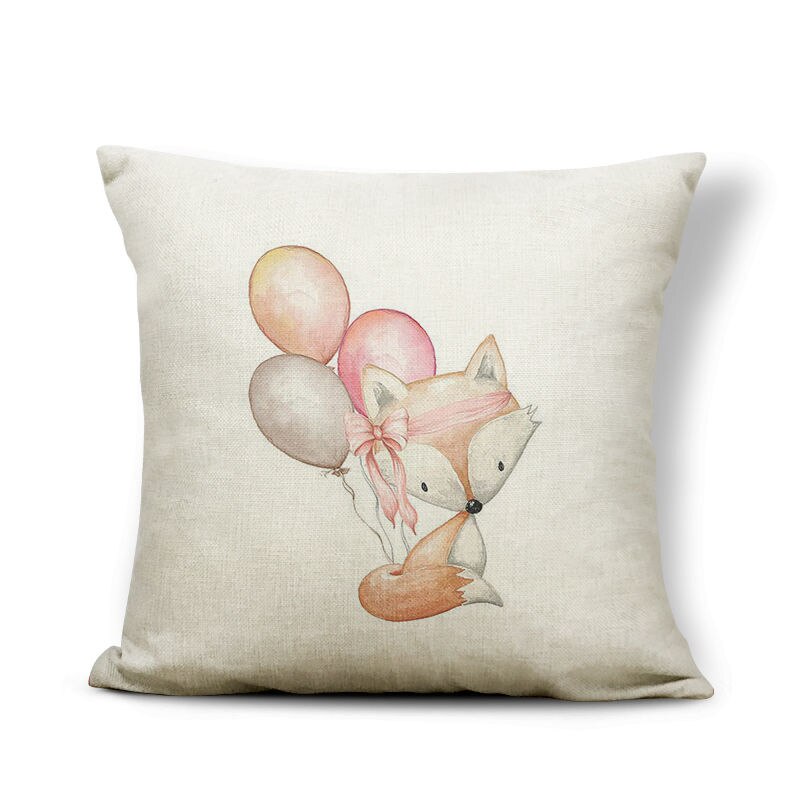 Personalized Animal Painted Goat Rabbit Fox Pillow Square 17x17inches Polyester Garland Deer Balloon Decoration Cushion Covers