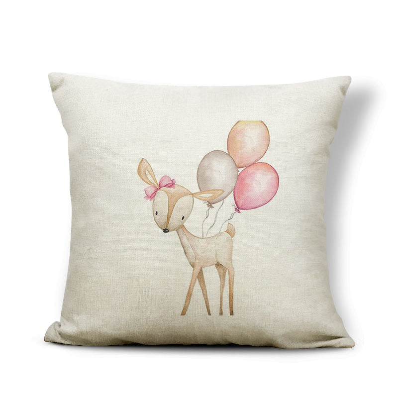 Personalized Animal Painted Goat Rabbit Fox Pillow Square 17x17inches Polyester Garland Deer Balloon Decoration Cushion Covers