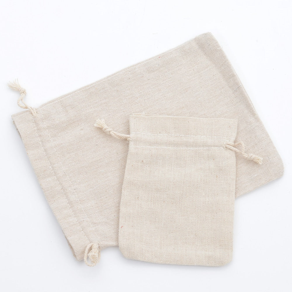 50pcs 100% Cotton Drawstring Bags Rustic Cotton Muslin Gift Bags Xmas Wedding Favors Sack Jewelry Packaging Bag Accept Customize