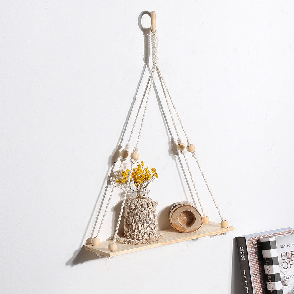 Wall Hanging Shelf Boho Home Decor Rope Macrame Shelf for Plant Hanger Farmhouse Rustic Planter Bedroom Living Room Decoration