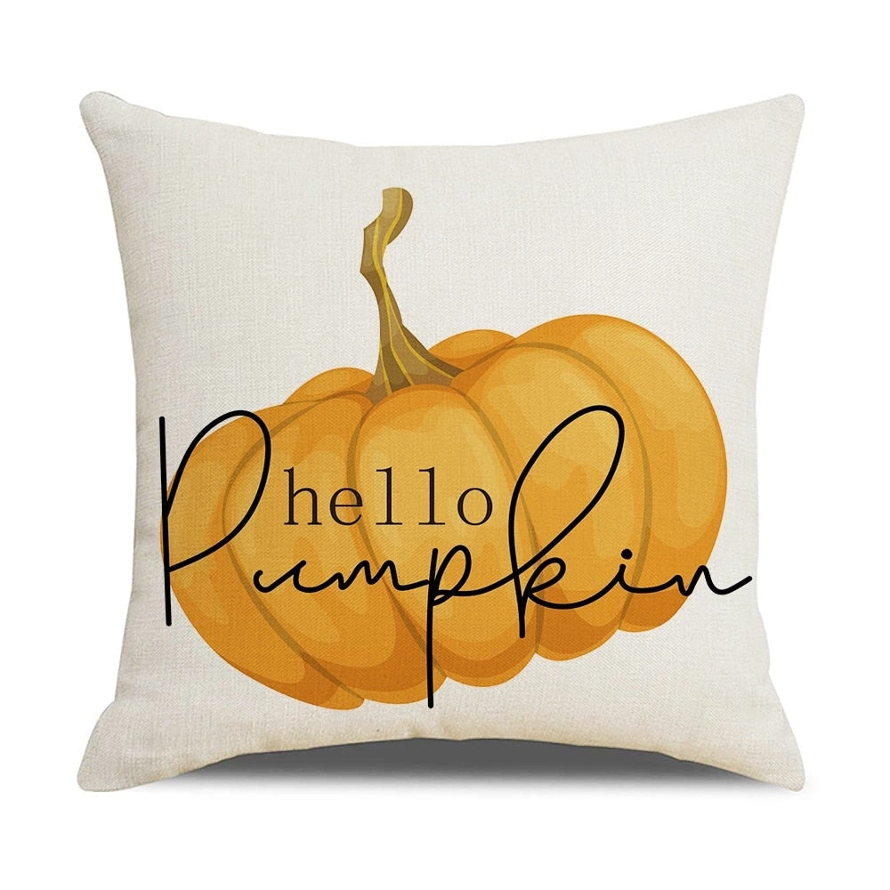 Fall Pumpkin Cushion Covers 18x18 Inch Farmhouse Decor Thanksgiving Buffalo Check Linen Throw Pillow Covers Happy Thanksgiving