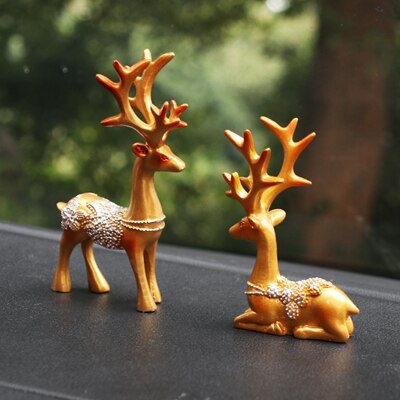 ERMAKOVA 2-Pieces Resin Deer Figurine Statue Miniature Cute Deer Sculpture Home Desktop Car Dashboard Decoration Craft Gift