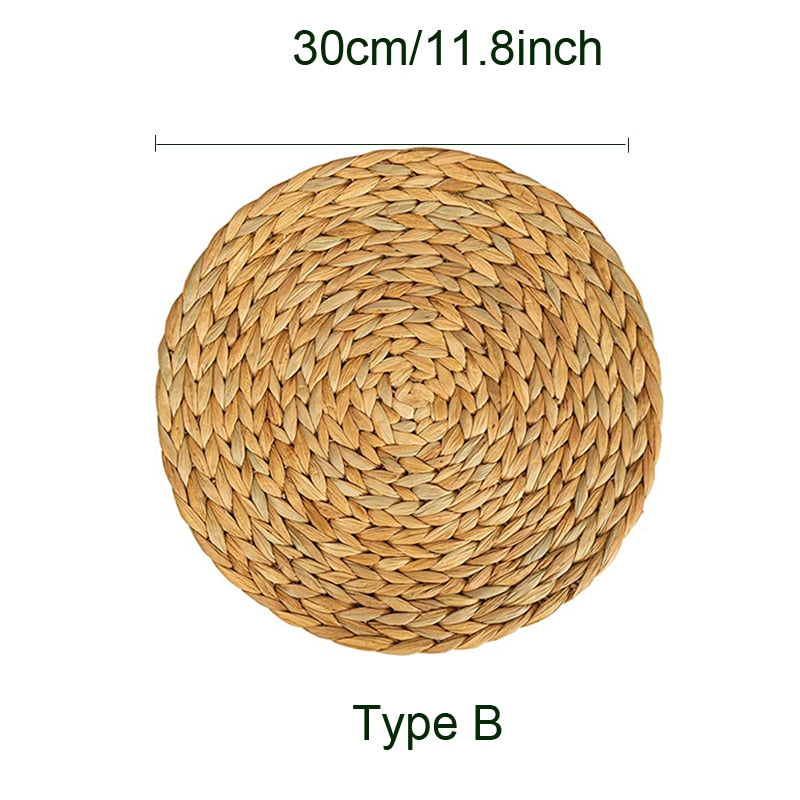 Set of 4 Round Woven Placemats for Dining Table Wicker Natural Straw Farmhouse Rustic Charger Plate Heat Resistant Place Mats