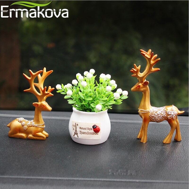 ERMAKOVA 2-Pieces Resin Deer Figurine Statue Miniature Cute Deer Sculpture Home Desktop Car Dashboard Decoration Craft Gift