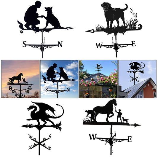 Iron Farmhouse Weather Vane Roof Mount Wind Direction Indicator Kit Outdoor Garden Bracket Weather Wind Speed Spinner