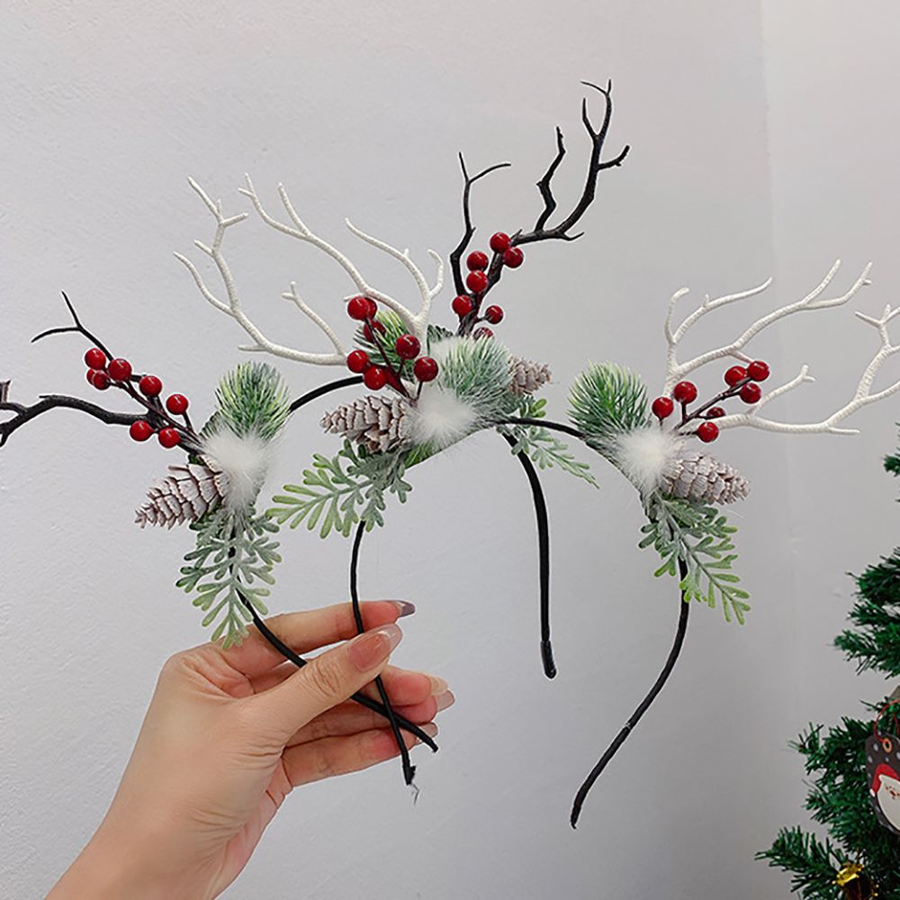 Cute Deer Antlers Branch Flower Twig Headband Creative Fancy Cosplay Headdress for Women Christmas Costume Hair Accessories