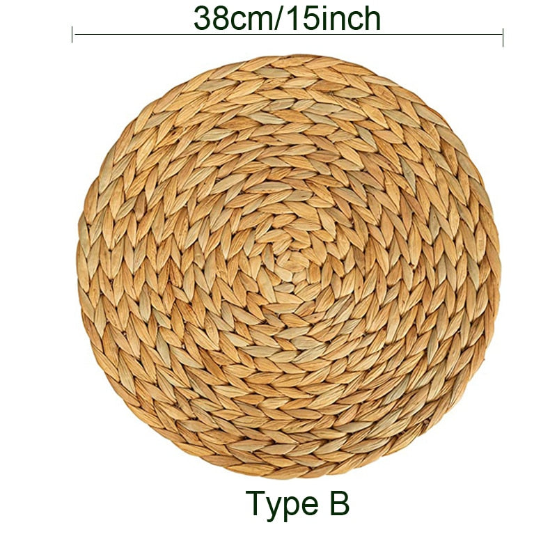 Set of 4 Round Woven Placemats for Dining Table Wicker Natural Straw Farmhouse Rustic Charger Plate Heat Resistant Place Mats