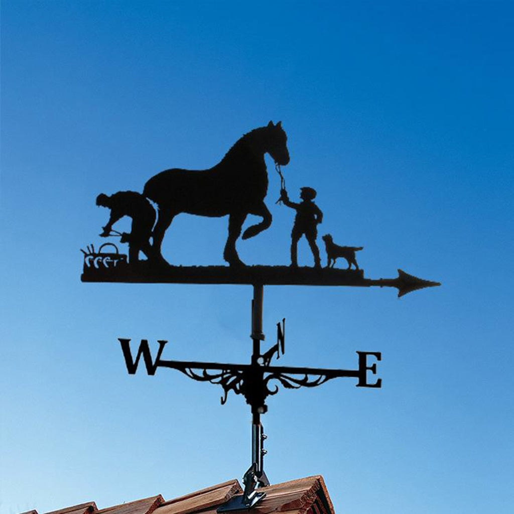 Iron Farmhouse Weather Vane Roof Mount Wind Direction Indicator Kit Outdoor Garden Bracket Weather Wind Speed Spinner