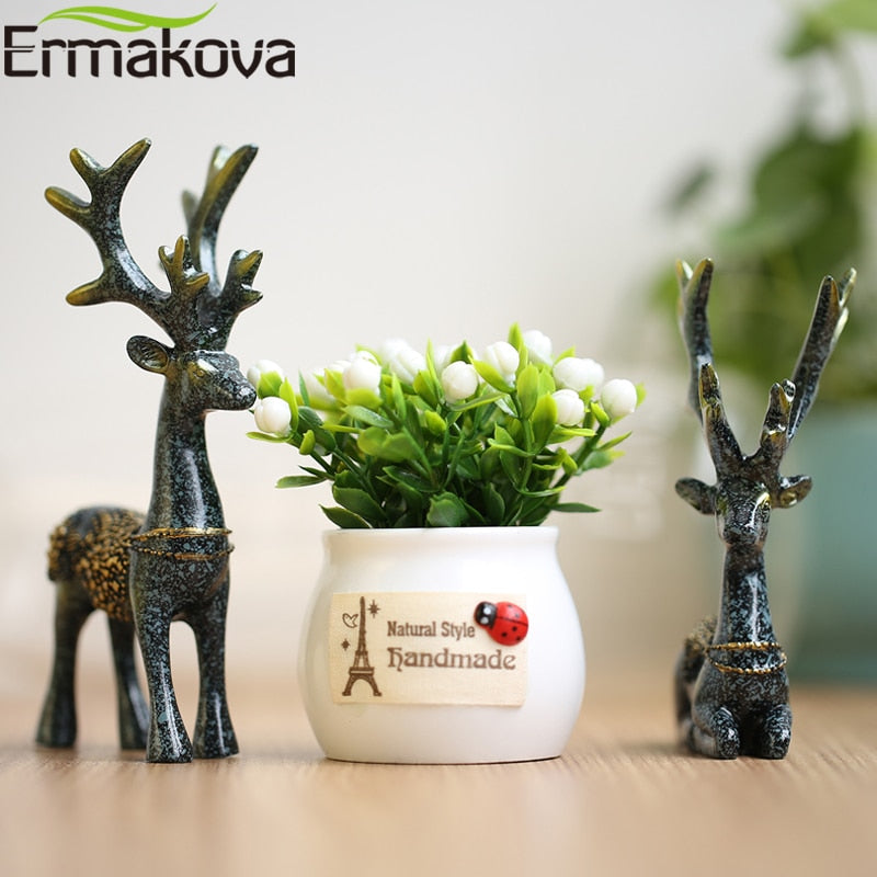 ERMAKOVA 2-Pieces Resin Deer Figurine Statue Miniature Cute Deer Sculpture Home Desktop Car Dashboard Decoration Craft Gift