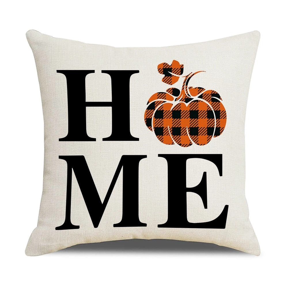 Fall Pumpkin Cushion Covers 18x18 Inch Farmhouse Decor Thanksgiving Buffalo Check Linen Throw Pillow Covers Happy Thanksgiving