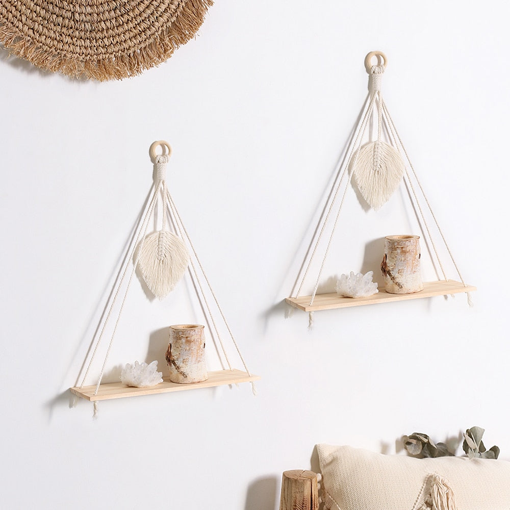 Wall Hanging Shelf Boho Home Decor Rope Macrame Shelf for Plant Hanger Farmhouse Rustic Planter Bedroom Living Room Decoration