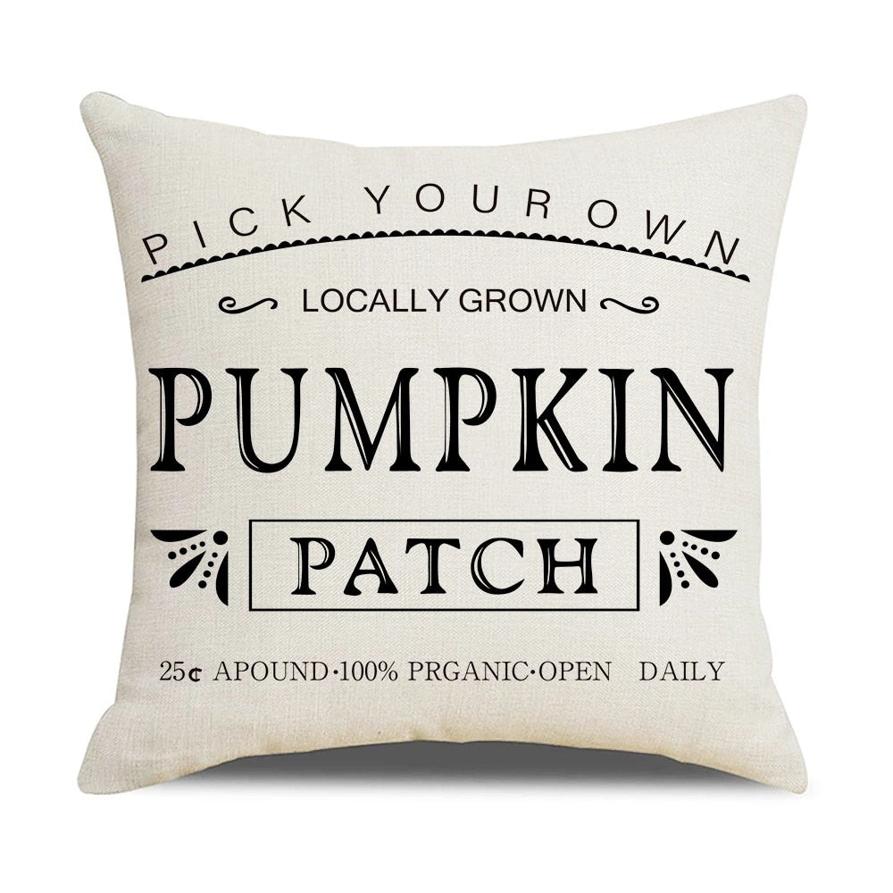 Fall Pumpkin Cushion Covers 18x18 Inch Farmhouse Decor Thanksgiving Buffalo Check Linen Throw Pillow Covers Happy Thanksgiving