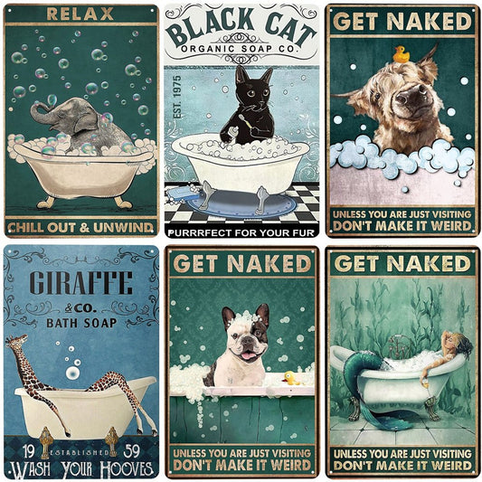 Cat Bath Soap Vintage Metal Tin Sign Get Naked Art Poster Wash Your Paws Plauqe Wall Decor for Bar Cafe Home Farmhouse N447