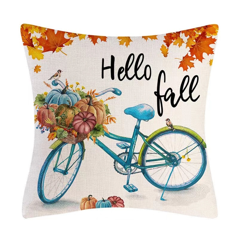 Fall Pumpkin Cushion Covers 18x18 Inch Farmhouse Decor Thanksgiving Teal Linen Throw Pillow Covers Happy Thanksgiving