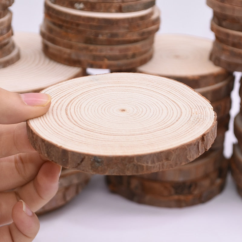 3-12cm Thick Natural Pine Round Unfinished Wood Slices Circles With Tree Bark Log Discs DIY Crafts Rustic Wedding Party Painting