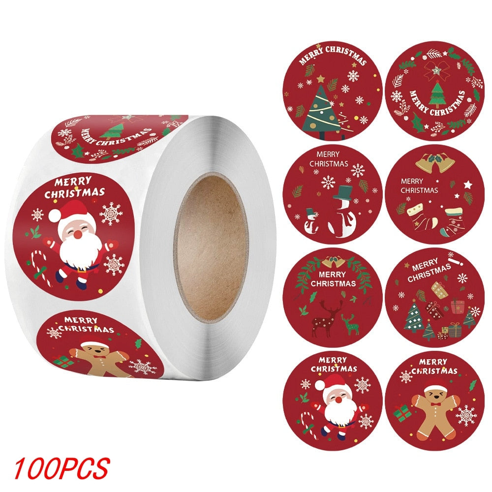 50-500Pcs Christmas Tree Santa Claus Merry Christmas Stickers 2.5cm Gift Sealing Stickers Holiday Candy Bag Box Decoration