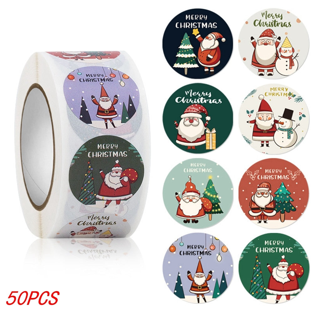 50-500Pcs Christmas Tree Santa Claus Merry Christmas Stickers 2.5cm Gift Sealing Stickers Holiday Candy Bag Box Decoration