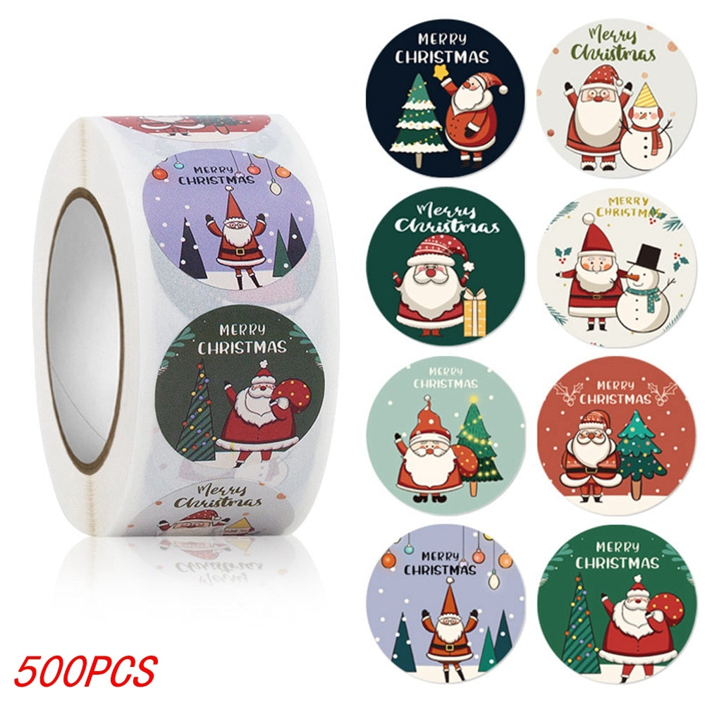 50-500Pcs Christmas Tree Santa Claus Merry Christmas Stickers 2.5cm Gift Sealing Stickers Holiday Candy Bag Box Decoration