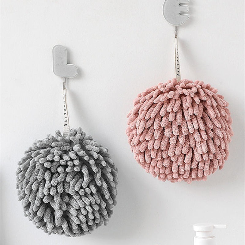 Soft Chenille Hand Towel Ball Super Absorbent Hanging Wipes Cloth Plush Sponge Microfiber Towels Bathroom Kitchen Accessories