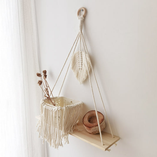 Wall Hanging Shelf Boho Home Decor Rope Macrame Shelf for Plant Hanger Farmhouse Rustic Planter Bedroom Living Room Decoration