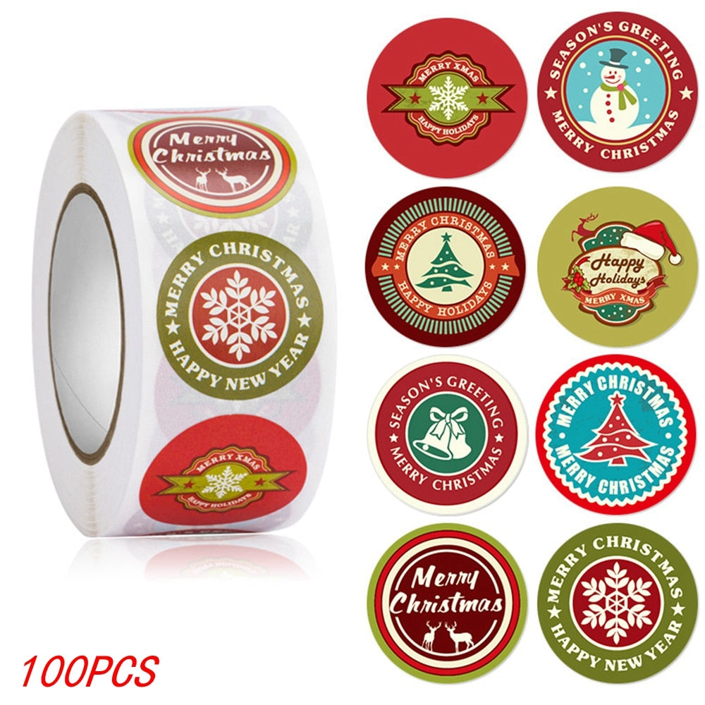 50-500Pcs Christmas Tree Santa Claus Merry Christmas Stickers 2.5cm Gift Sealing Stickers Holiday Candy Bag Box Decoration