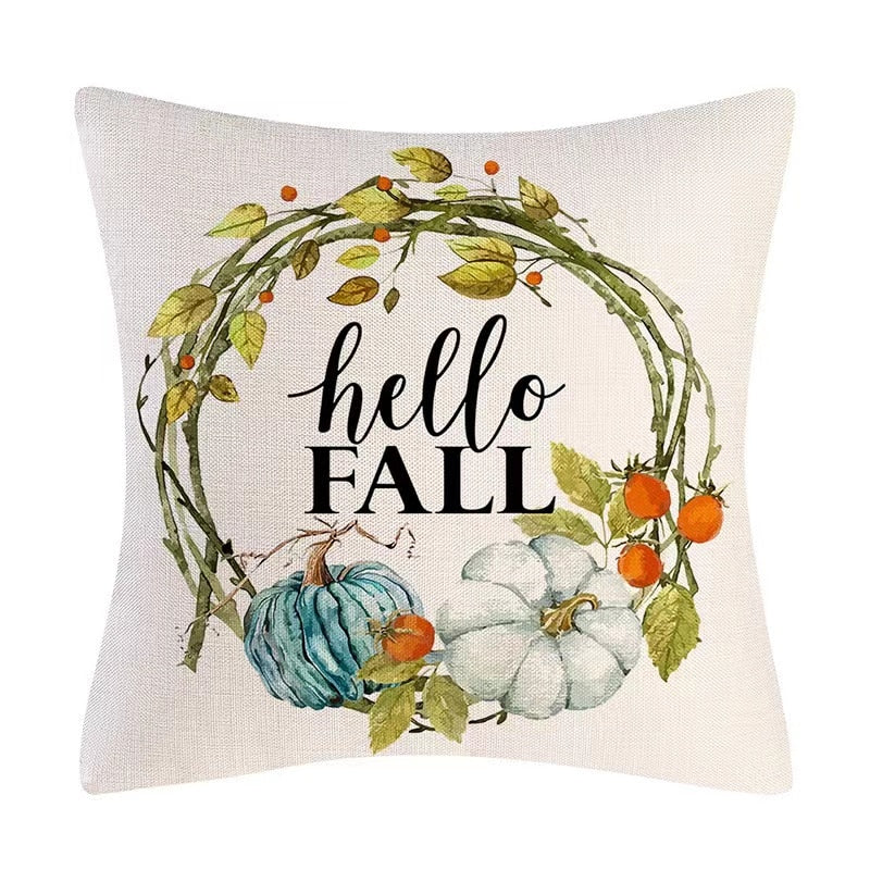 Fall Pumpkin Cushion Covers 18x18 Inch Farmhouse Decor Thanksgiving Teal Linen Throw Pillow Covers Happy Thanksgiving