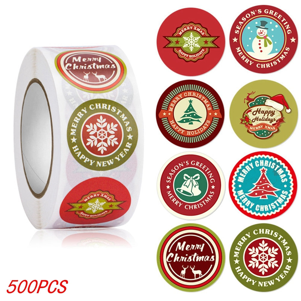 50-500Pcs Christmas Tree Santa Claus Merry Christmas Stickers 2.5cm Gift Sealing Stickers Holiday Candy Bag Box Decoration