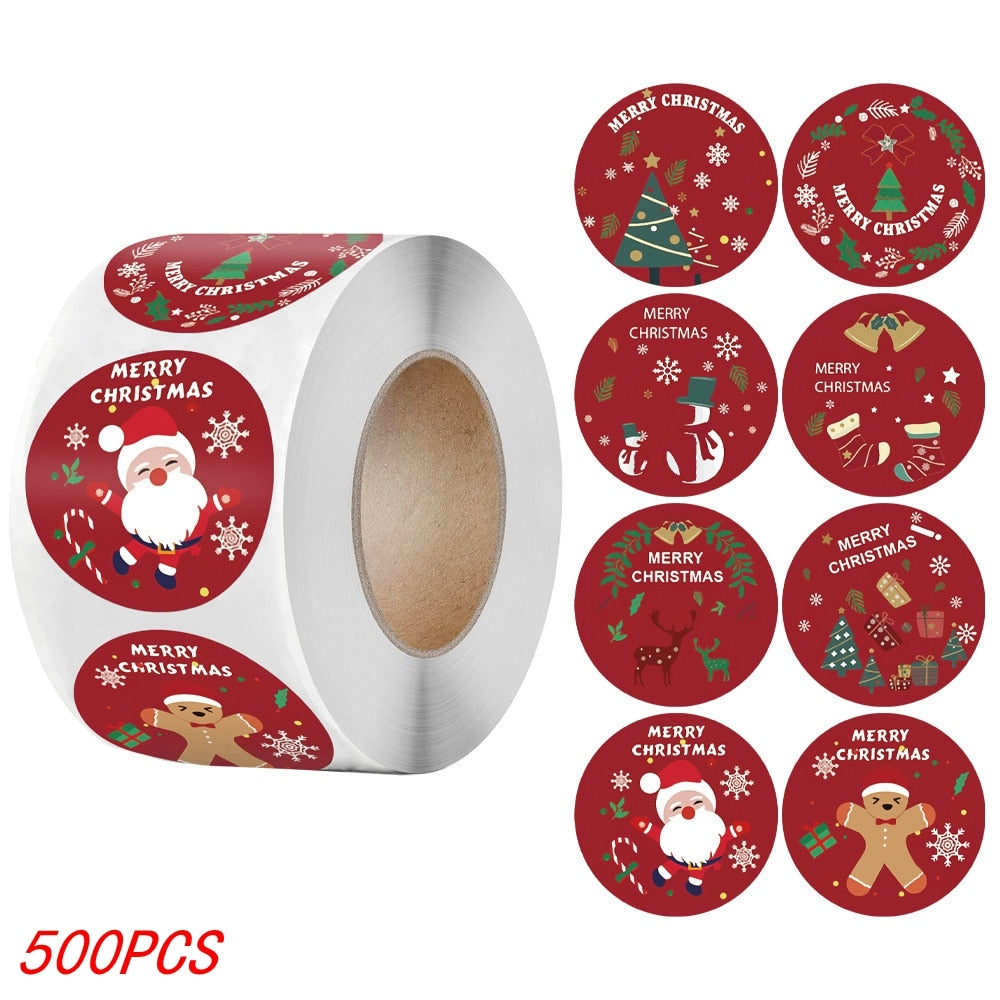 50-500Pcs Christmas Tree Santa Claus Merry Christmas Stickers 2.5cm Gift Sealing Stickers Holiday Candy Bag Box Decoration