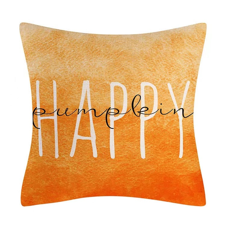 Fall Pumpkin Cushion Covers 18x18 Inch Farmhouse Decor Thanksgiving Teal Linen Throw Pillow Covers Happy Thanksgiving