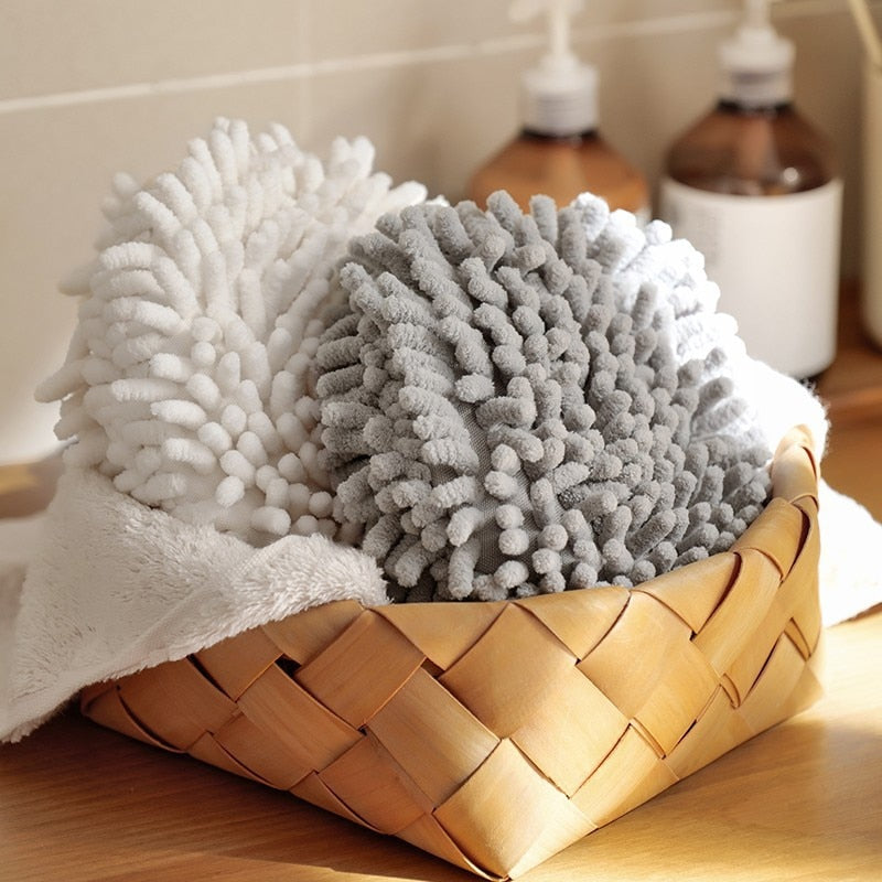 Soft Chenille Hand Towel Ball Super Absorbent Hanging Wipes Cloth Plush Sponge Microfiber Towels Bathroom Kitchen Accessories