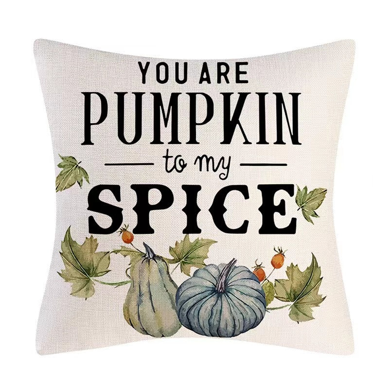 Fall Pumpkin Cushion Covers 18x18 Inch Farmhouse Decor Thanksgiving Teal Linen Throw Pillow Covers Happy Thanksgiving