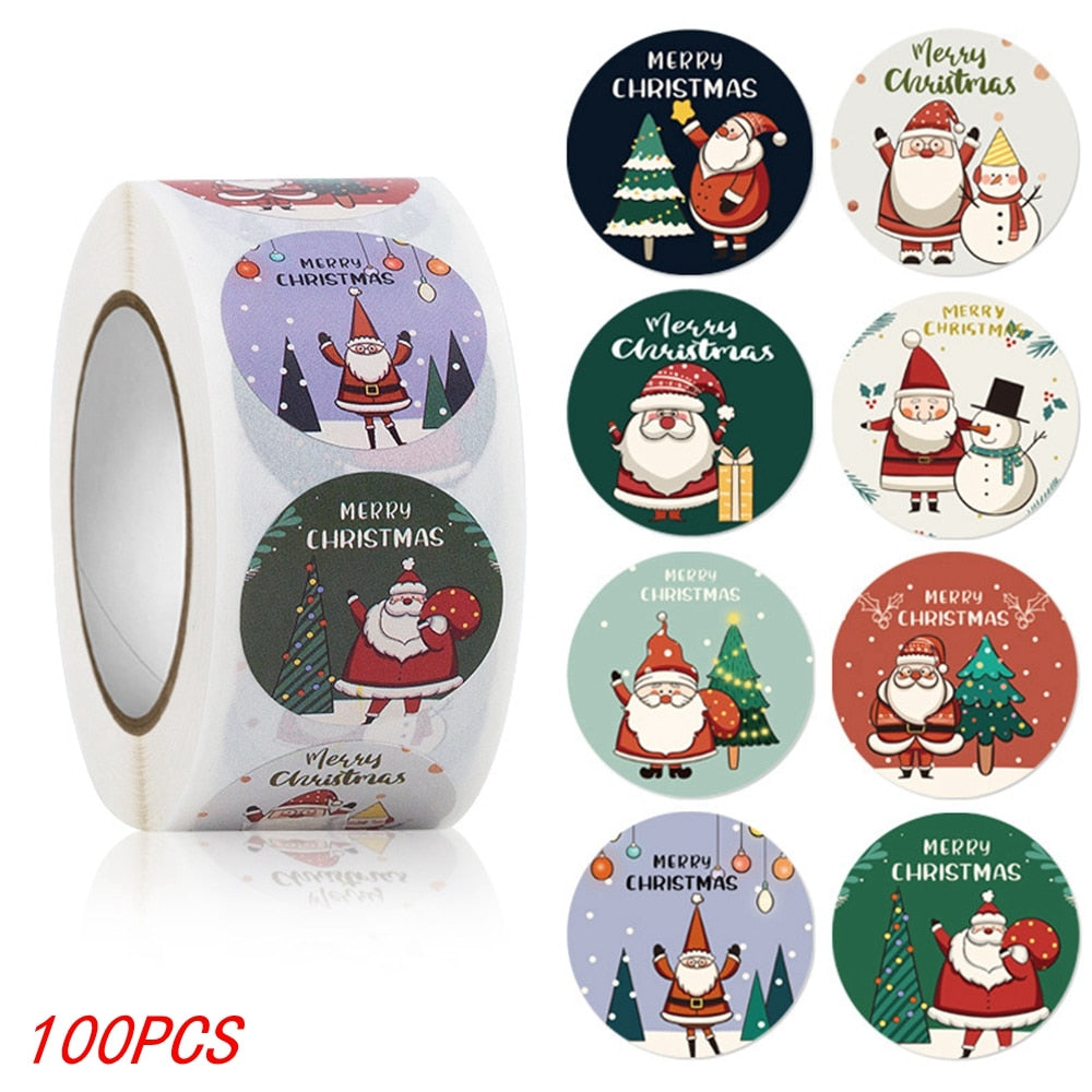 50-500Pcs Christmas Tree Santa Claus Merry Christmas Stickers 2.5cm Gift Sealing Stickers Holiday Candy Bag Box Decoration