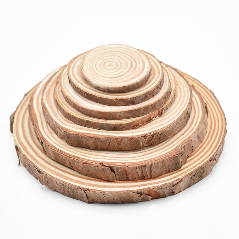 3-12cm Thick Natural Pine Round Unfinished Wood Slices Circles With Tree Bark Log Discs DIY Crafts Rustic Wedding Party Painting